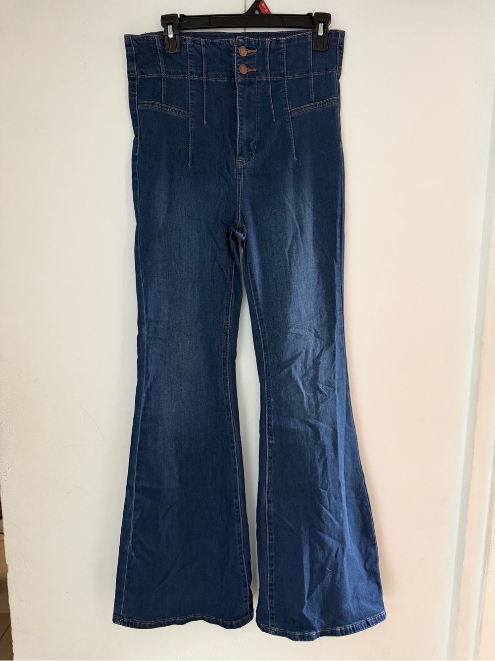 Vibrant Dark Blue High-Waist Flared Jeans